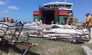 Vanuatu Ferry with beds in foreground at Luganville wharf